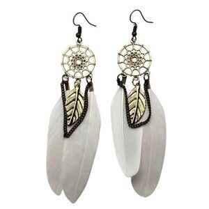 White Feather Dreamcatcher Earrings